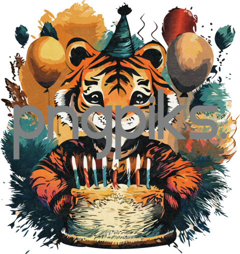 16820554 Happy Birthday Funnies Cartoon Tiger: Celebrate with this Abstract Wall Art Design!