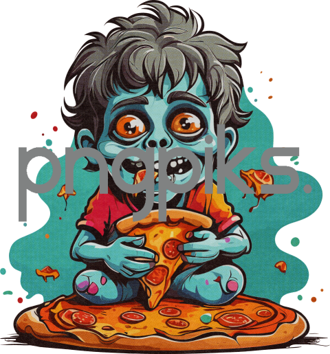 1259399 Pepperoni Cravings, Not Cranial Cravings: This Lil' Ghoul Rocks Halftone & Hot Slices