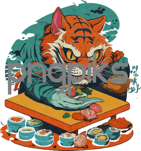 1245195 Heartstrings and Sushi: Feline Emotional Tale in Half-Tone Tee