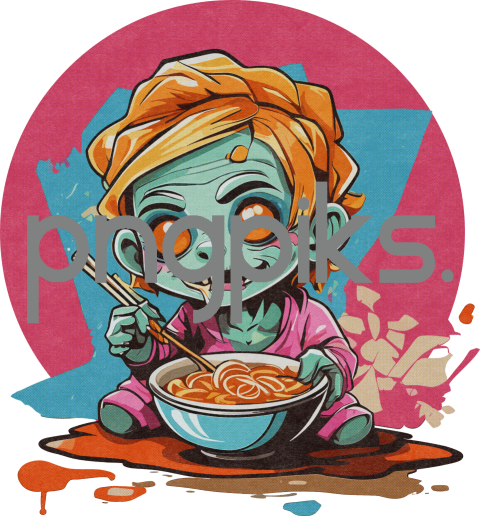 10388760 Slurp Up Cuteness! Adorable Lil' Zombie Noodles Out in This Halftone POD Tee