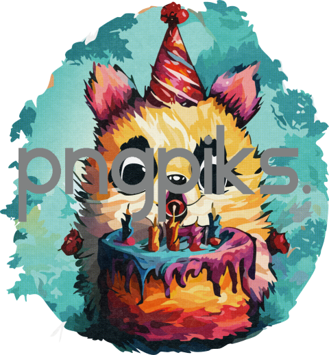 35254459 Happy Birthday Funny Animal Cartoon Art for Print on Demand - Perfect for T-Shirts!