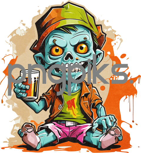 30200826 Anti-Design Funny Zombie Drinking Beer T-Shirt Design for Print-On-Demand