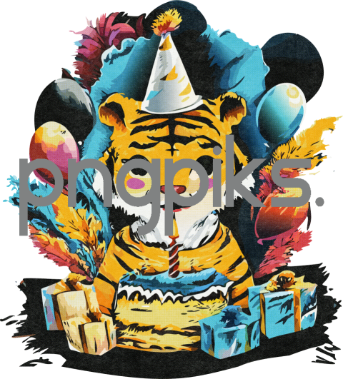13313474 Happy Birthday Funnies Cartoon Tiger Design for Print on Demand Tshirt