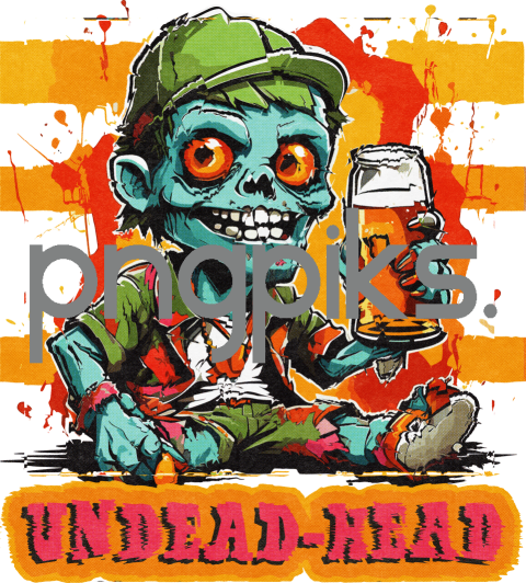 67150431 Undead head - Anti Design: Funny Zombie Drinking Beer T-Shirt Design for Print on Demand