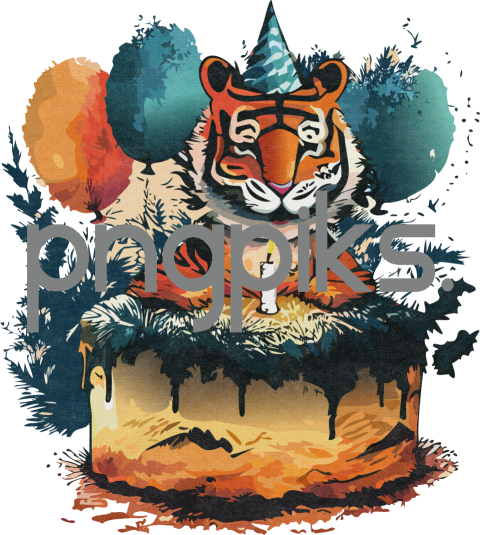 4690059 Birthday Fun with a Cartoon Tiger: Zodiac Animal Wall Art Design for POD and T-Shirt