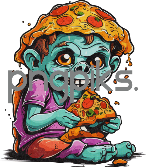 1414215 Pepperoni Cravings, Not Cranial Cravings: This Lil' Ghoul Rocks Halftone & Hot Slices