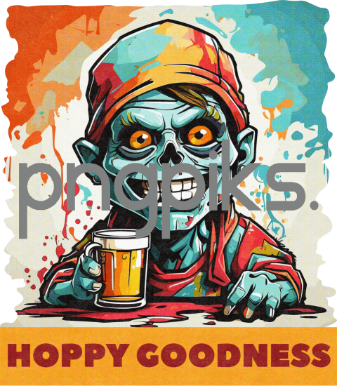 39113385 Anti Design Zombie Drinking Beer Half Tone T-Shirt Design