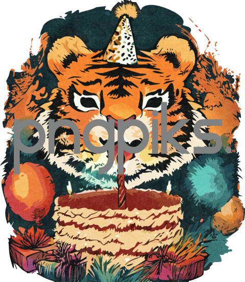 18631149 Celebrate with Laughter: Funny Birthday Cartoon Tiger for Print on Demand