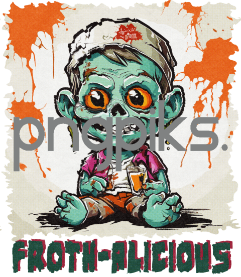 76373344 Froth Alicious Anti Design Zombie Drinking Beer T-Shirt – Funny Half Tone Effect