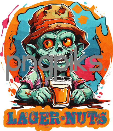 60913651 Anti Design: Funny Zombie with Beer T-Shirt Design for Print on Demand