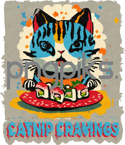 10509893 Colorful & Funny Cat Sushi Doodle Art for Print-On-Demand Products!