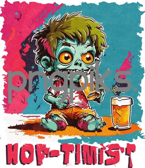 78213040 Hop-timist Anti Design Funny Zombie Drinking Beer T-Shirt - Half Tone Effect Print