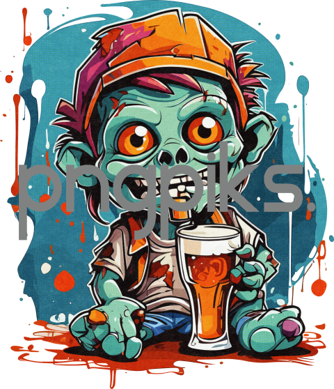 11621324 Anti Design Zombie Drinking Beer T-Shirt Design for Print on Demand