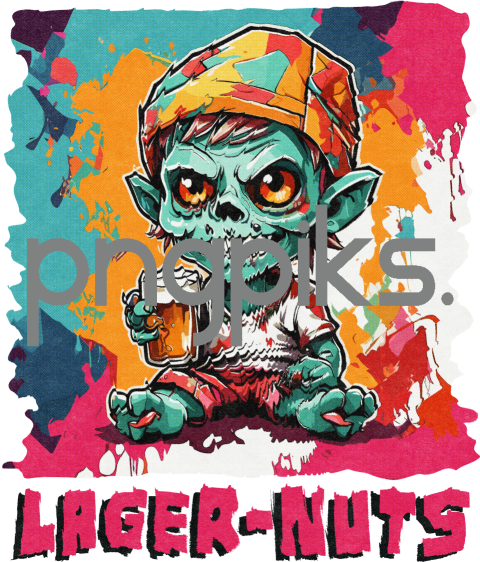 75584783 Lager nuts Anti Design Zombie Drinking Beer T-Shirt - Funny Half Tone Print
