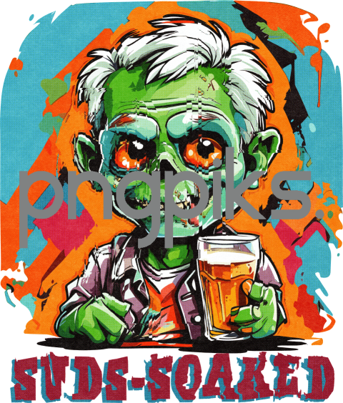 70523662 Suds Soaked Anti Design Zombie Drinking Beer T-Shirt Design