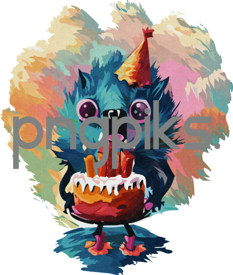 51460650 Funny Creature Birthday: Abstract Cartoon Wall Art for Print on Demand