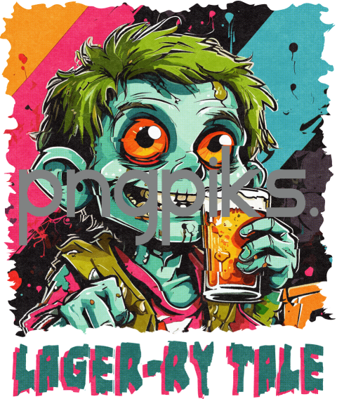 80664290 Lager ry tale - Anti Design Funny Zombie Drinking Beer T-Shirt Design for Print on Demand