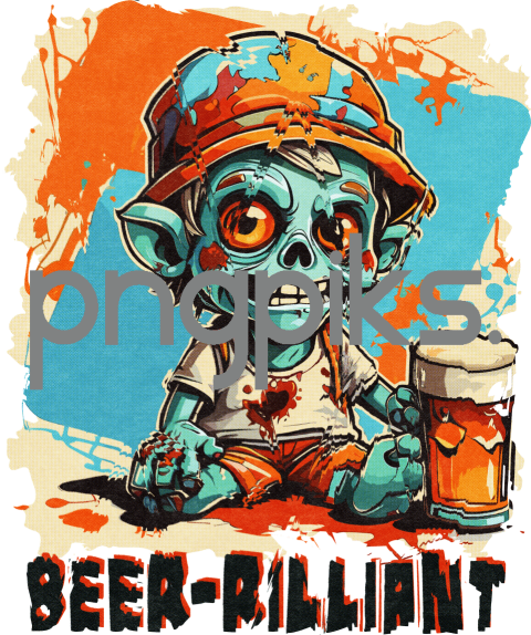 80859167 Beer Rilliant Death by Design: Funny Zombie Drinking Beer Half Tone Effect Tshirt Design