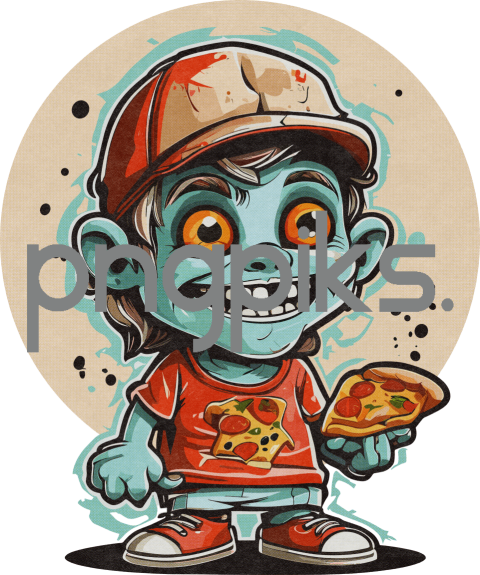 10169705 Brains Not Included! Half-Eaten Pizza & a Cute Lil' Zombie - POD Tees with Bite!