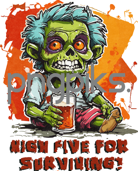 74125159 Anti Design Zombie Drinking Beer Half Tone Effect Tshirt Design