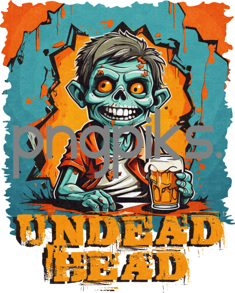 54589326 Anti Design Zombie Drinking Beer T-Shirt Design for Print on Demand