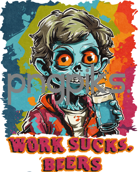 73028926 Work Sucks Beers Anti Design Zombie Drinking Beer Funny Tshirt - Perfect Gift for Horror Fans!