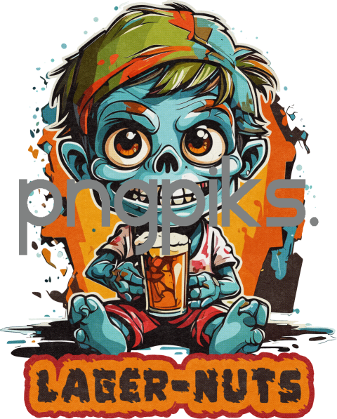 49196794 Zombie Beer Drinker | Anti Design Funny Half Tone Effect T-shirt Design