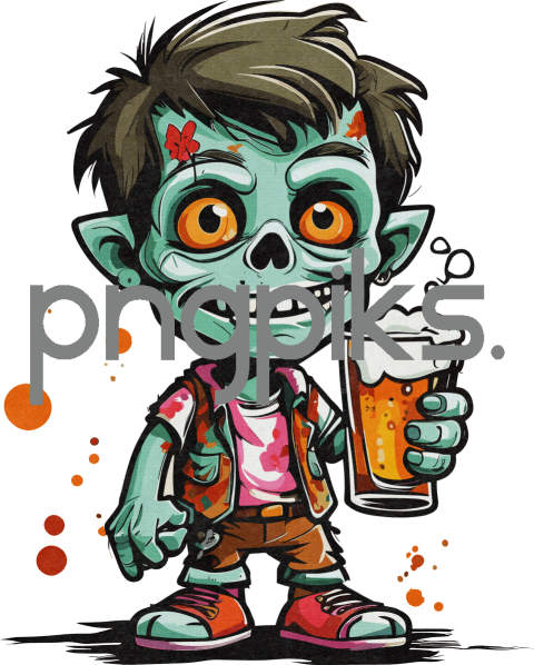15971126 Anti Design Cute Zombie Drinking Beer Half Tone Effect T-Shirt Design