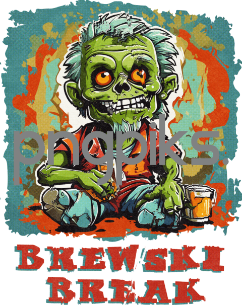 73486170 Brewski break Anti Design Funny Zombie Drinking Beer Half Tone Effect T-Shirt Design