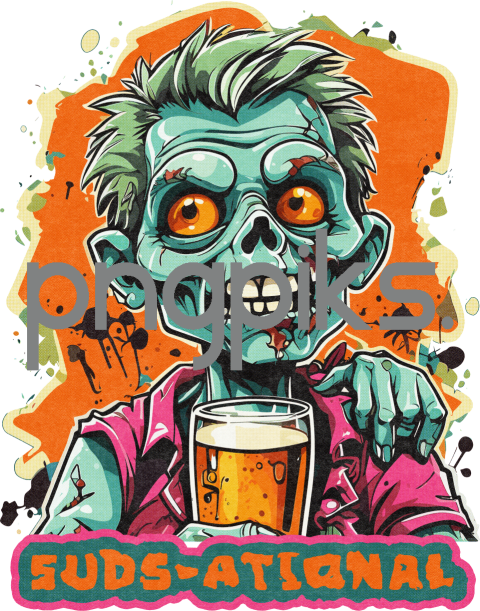 48891621 Anti Design Zombie and Beer Half Tone T-Shirt Design for Print on Demand