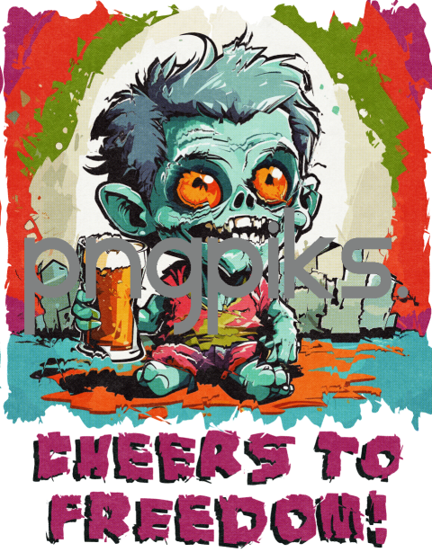 74096100 Cheers to freedom Anti Design: Cute Zombie Beer T-Shirt Design for Print on Demand