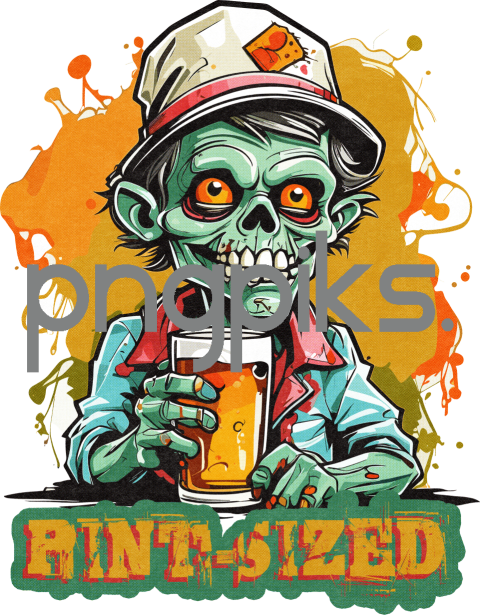 54213560 Anti Design Funny Zombie Drinking Beer T-Shirt Design for Print on Demand
