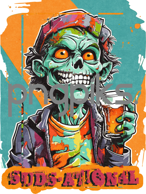 61979465 Anti Design Funny Zombie Drinking Beer Half Tone T-Shirt Design | Print on Demand
