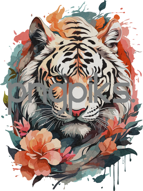 1242457 Captivating Watercolor Tiger & Floral T-Shirt: Anti-Design Expression