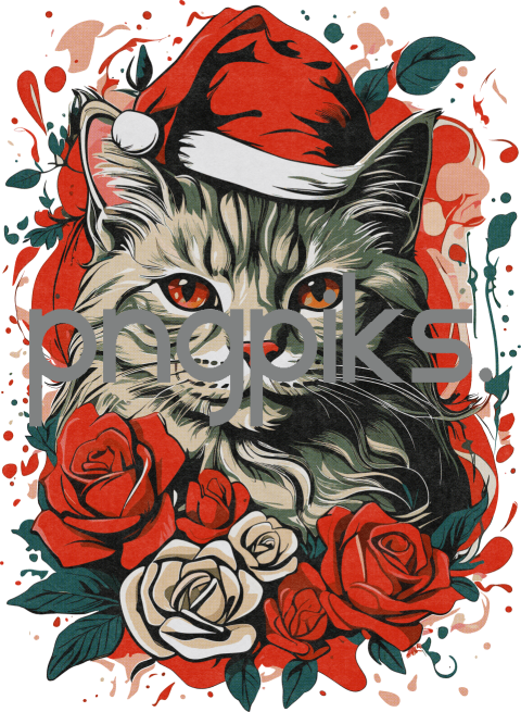 1450810 Scornful Cat Blooms: Anti-Xmas Tee in Rebellious Halftone