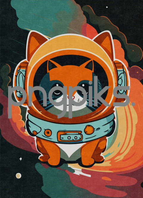 34397729 Stellar Whiskers: Orange Cat Astronaut's Celestial Sojourn in a Colorful Galaxy - Half-Tone T-Shirt Elegance