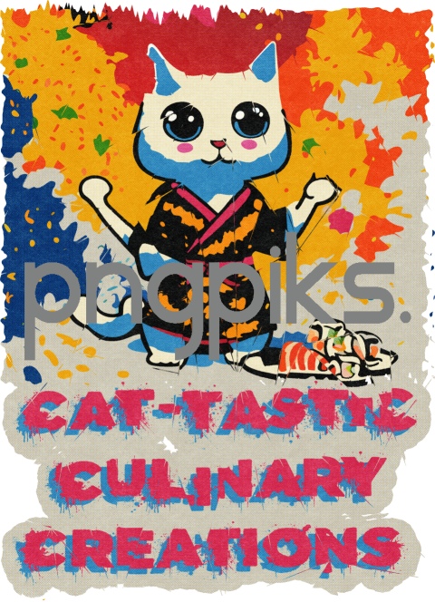 10430624 Anti-Design Colorful Sushi Cat Doodle Art for Print-On-Demand Products