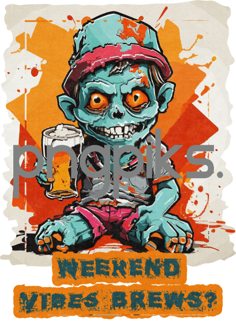 51910506 Anti Design Zombie Drinking Beer T-Shirt Design for Print on Demand