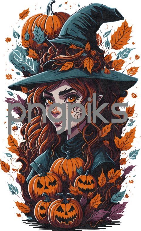 9557274 Charming Halloween Witch Design: Vivid Colors for T-shirt Delight