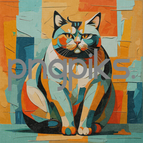 1262158 Artistic Cat Tee: Anti-Design Sophistication with Art Deco & Half-Tone