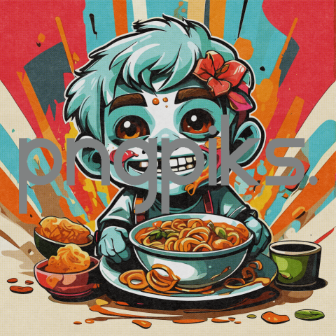 11464646 Slurp Up Cuteness! Adorable Lil' Zombie Noodles Out in This Halftone Bowl-o-Fun