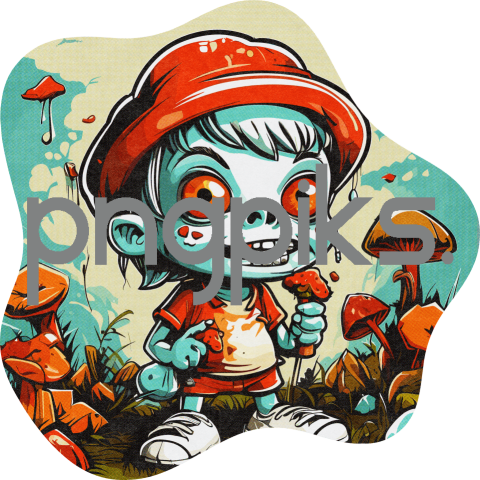 15154907 Whimsical Anti-Design Delight: Explore the Charm of a Cute and Funny Zombie Mushroom T-Shirt with a Half Tone Twist