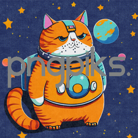 10288233 Galactic Whimsy: Anti-Design Orange Cat Astronaut T-Shirt with Vibrant Half-Tone Appeal