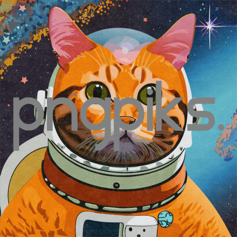 15747652 Cosmic Elegance: Orange Cat Astronaut T-Shirt – A Fusion of Anti-Design and Vibrant Galaxy Charm