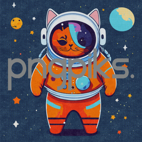 17932010 Interstellar Whiskers: Orange Cat Astronaut T-Shirt – A Cosmic Blend of Anti-Design and Colorful Panache