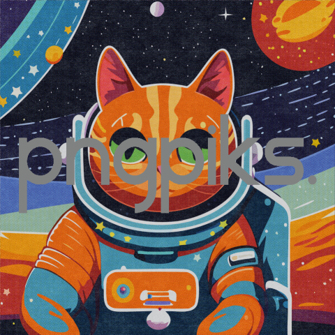 23113638 Galactic Whiskers: Cosmic Orange Cat Astronaut T-Shirt Design with a Splash of Color