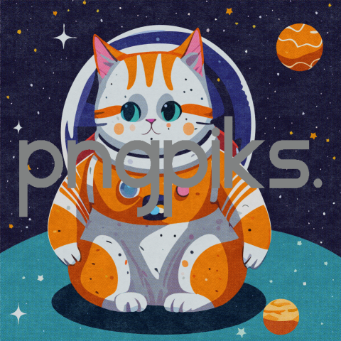 24626435 Space Odyssey Chic: Orange Cat Astronaut in a Colorful Galaxy – Half-Tone T-Shirt Delight