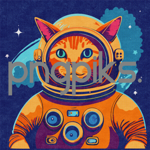 32085403 Galaxy Whisker Wander: Orange Cat Astronaut's Cosmic Adventure in Half-Tone T-Shirt Design