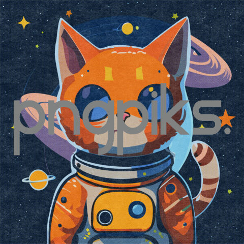 32097807 Starry Whiskers: Orange Cat Astronaut Ventures into a Colorful Galaxy - Half-Tone T-Shirt Marvel