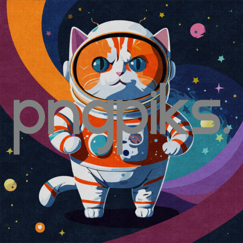 50444015 Cosmic Cat Expedition: Orange Astronaut Kitty Ventures through a Colorful Galaxy in Anti Design T-shirt Marvel